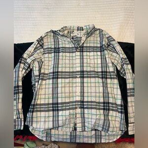 Old Navy Shirt Mens XXL Extra Large Blue White Plaid Button Down Long Sleeve